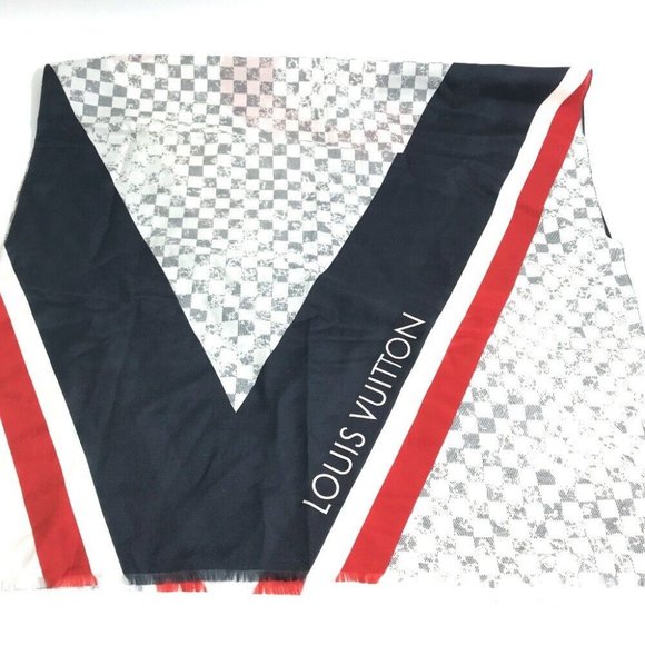 LOUIS VUITTON Damier Azur Logo LVCUP America fringe Stole/Shawl - Picture 6 of 14